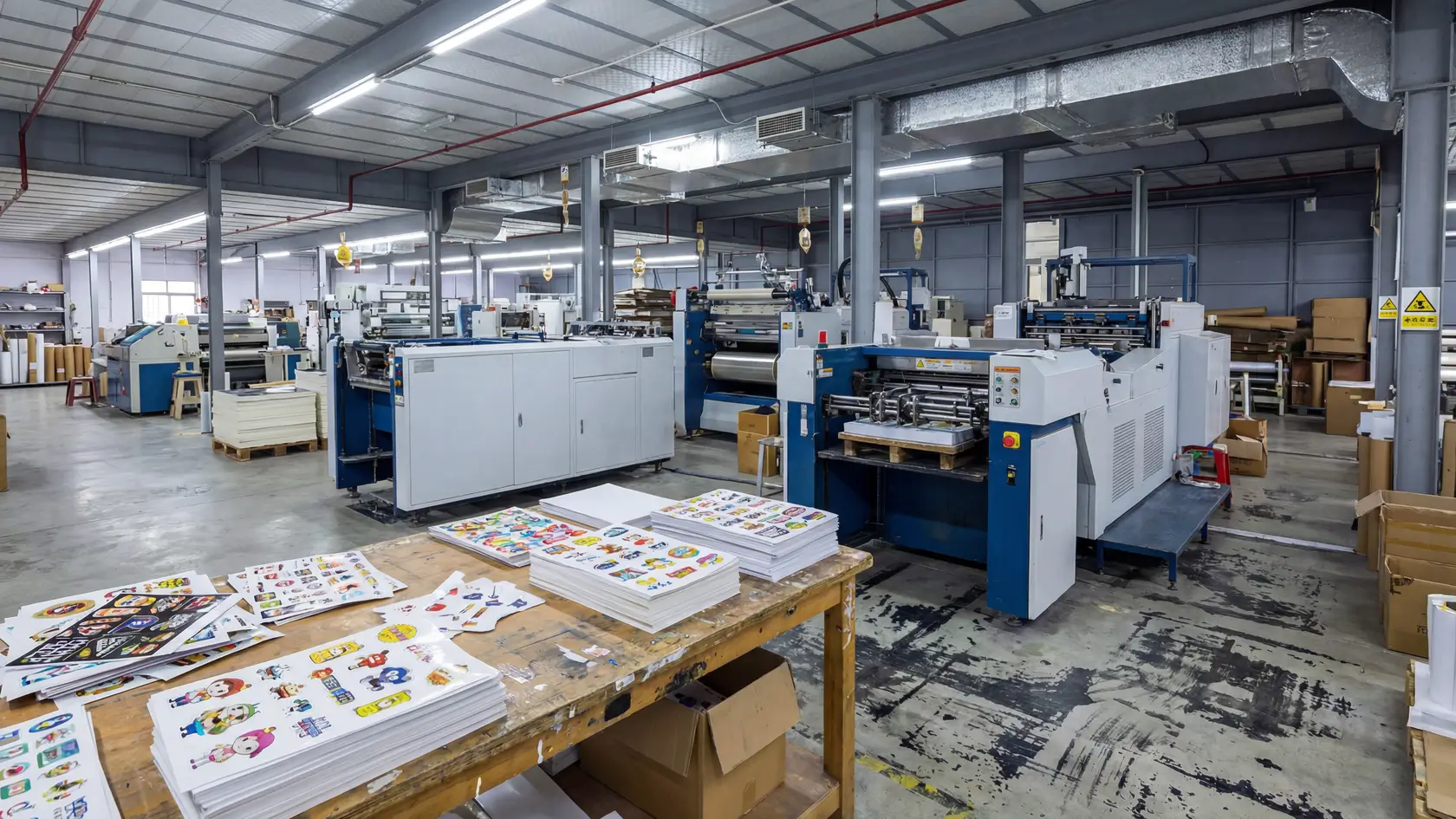Proses pencetakan stiker kustom menunjukkan persiapan file desain, pemilihan material, dan produk jadi