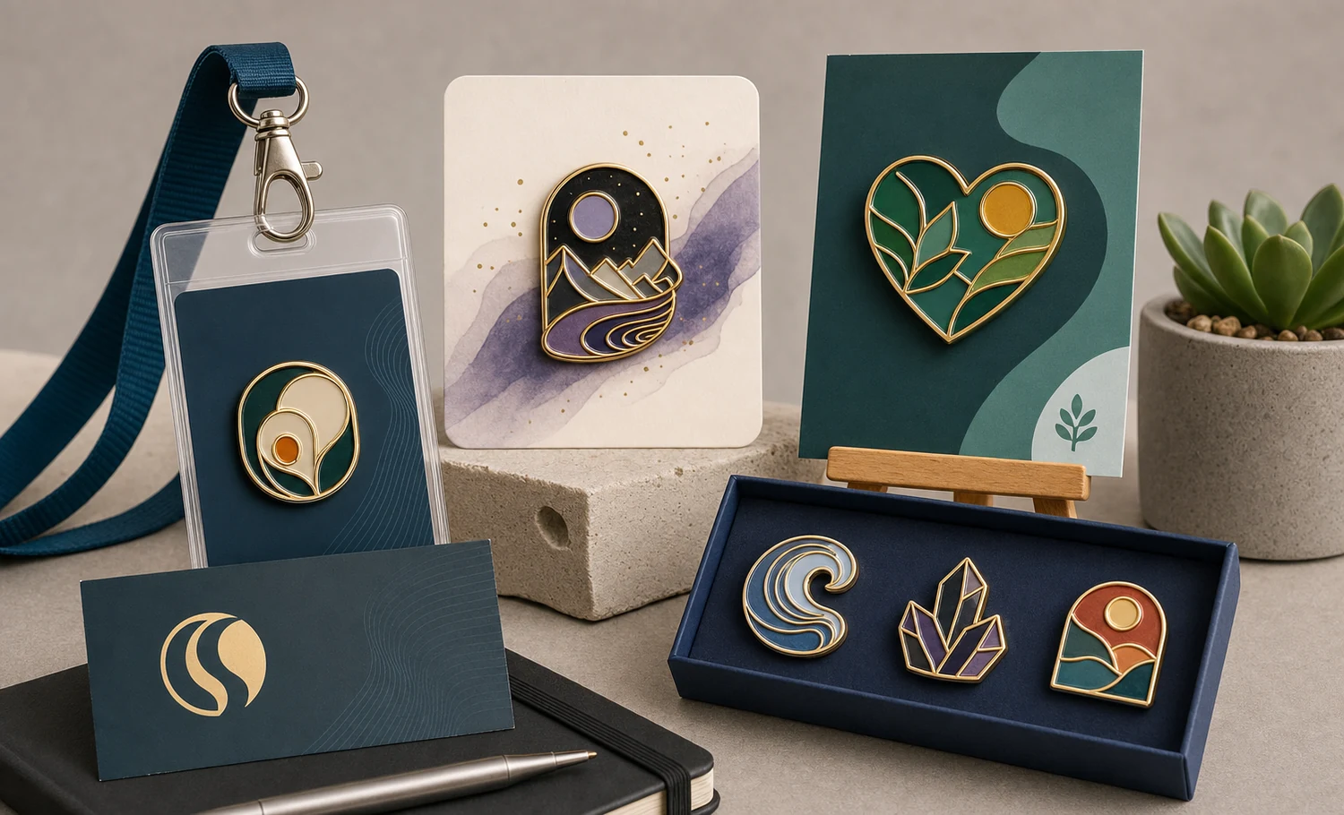 Pin soft enamel kustom yang ditampilkan untuk acara korporat, merchandise seniman, penggalangan dana, dan koleksi ritel